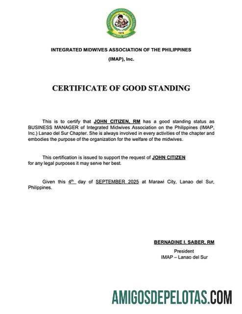 Certificado realista de boa reputação das Filipinas, modelo Word e PDF, versão 2